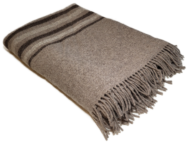 Plaid à rayures en pure laine vierge naturelle