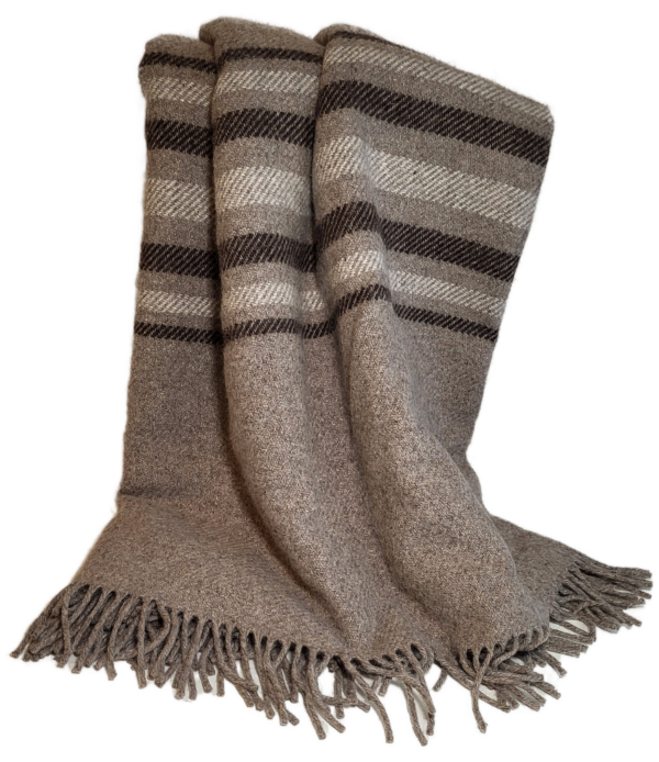 Plaid à rayures en pure laine vierge naturelle